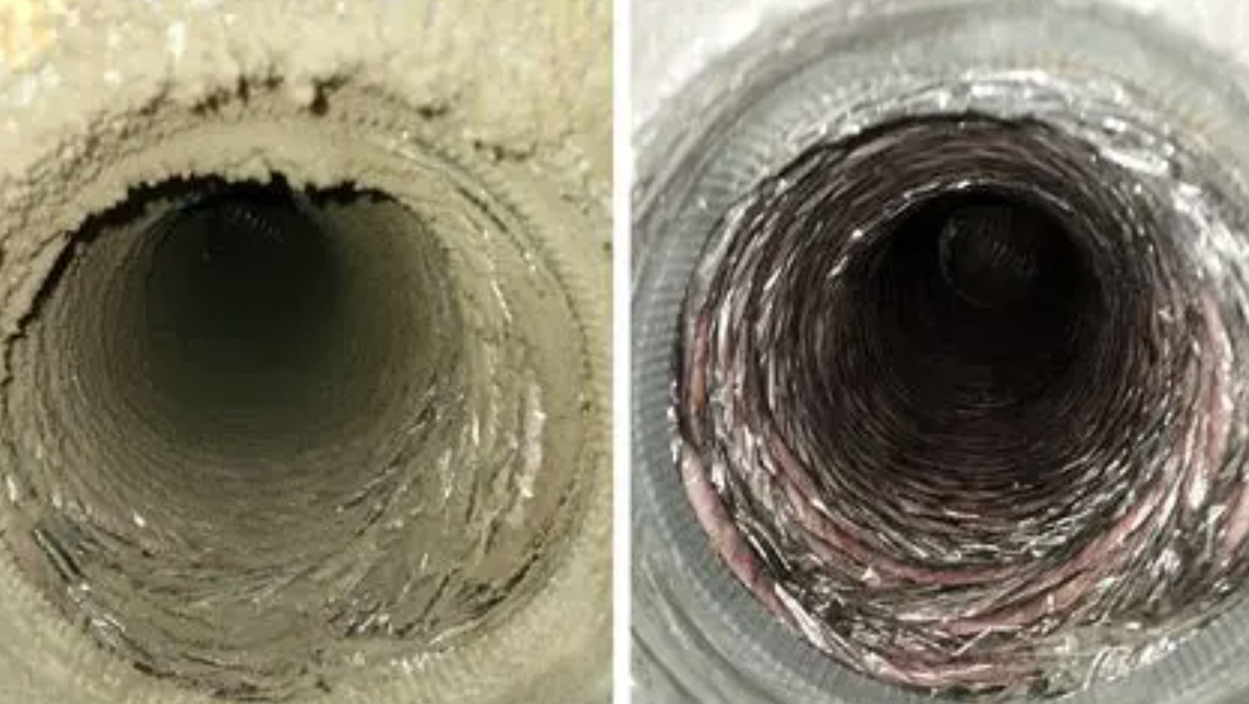 Close-up interior views of air ducts before professional cleaning