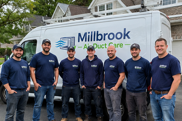 The Millbrook Air Duct Care team standing in front of their service van